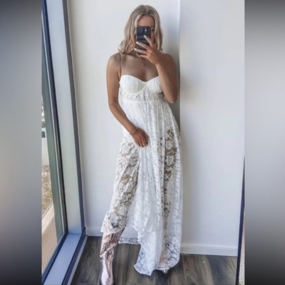 🍋For Love & Lemons Lorena White Lace Maxi Dress - Picture 8 of 16